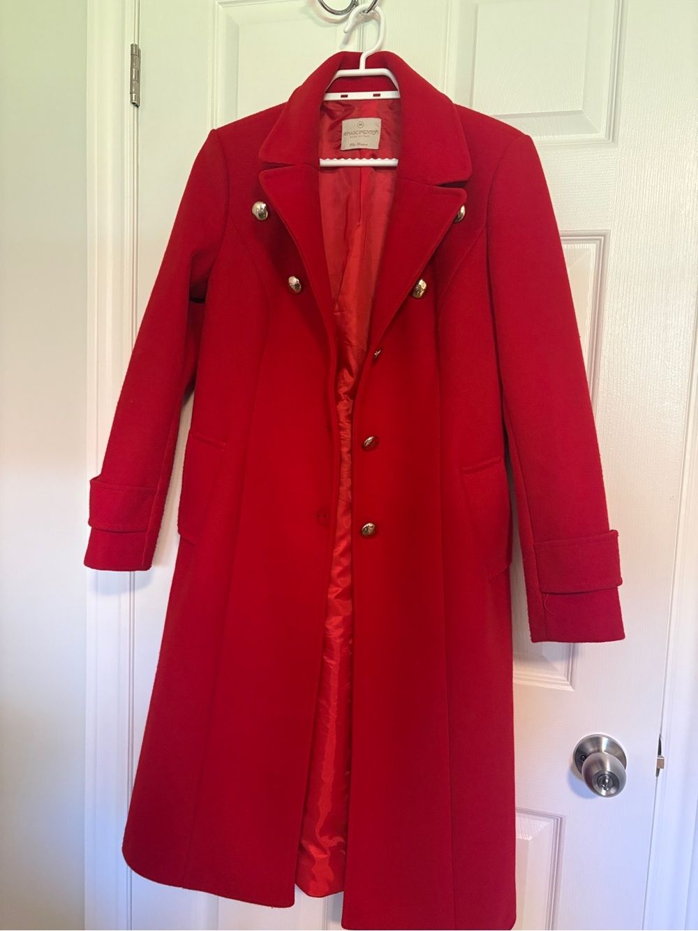 Rinascimento Classic Red Wool Double-Breasted Coat - - Picture 6 of 9